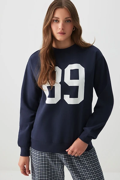 Ardene Graphic Lounge Sweatshirt in Dark Blue | Size | Polyester/Cotton | Fleece-Lined | Eco-Conscious