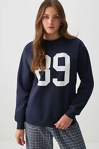 Ardene Graphic Lounge Sweatshirt in Dark Blue | Size | Polyester/Cotton | Fleece-Lined | Eco-Conscious