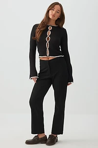 Ardene Crepe Crop Kick Flare Pants in Black | Size | Polyester/Spandex