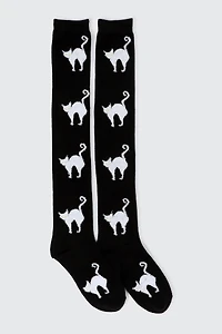 Ardene Over-the-Knee Cat Print Socks | Polyester/Spandex
