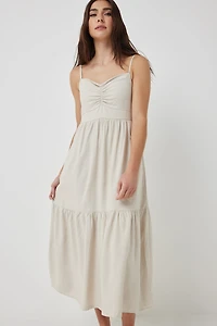 Robe midi en mélange de lin à détail froncé