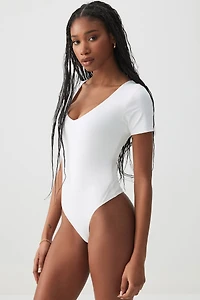 Ardene Contour V-Neck Short Sleeve Bodysuit in White | Size XS | Elastane/Polyamide