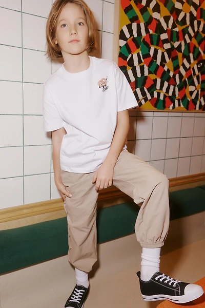 Ardene Kids Smooth Stretch Cargo Joggers in Beige | Size | Polyester