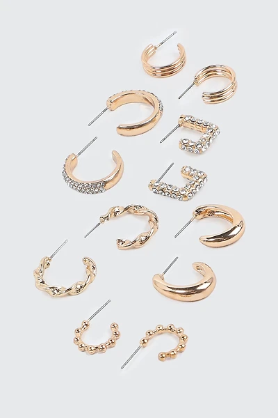Ardene 6-Pack Assorted Hoop Earrings in Gold | Stainless Steel