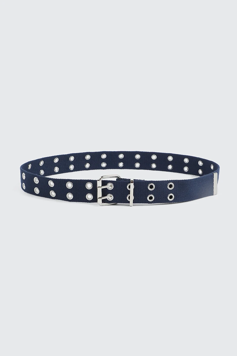 Ardene Eyelet Belt in Dark Blue | Size Small | Polyester/Cotton