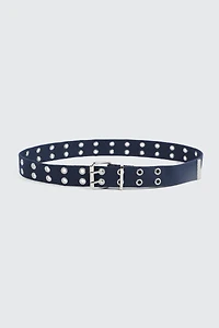 Ardene Eyelet Belt in Dark Blue | Size Small | Polyester/Cotton