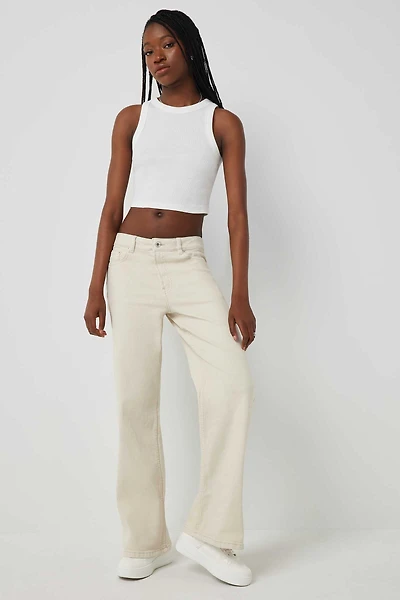 Ardene Mid Rise Wide Leg Jean in Beige | Size | Spandex/Cotton