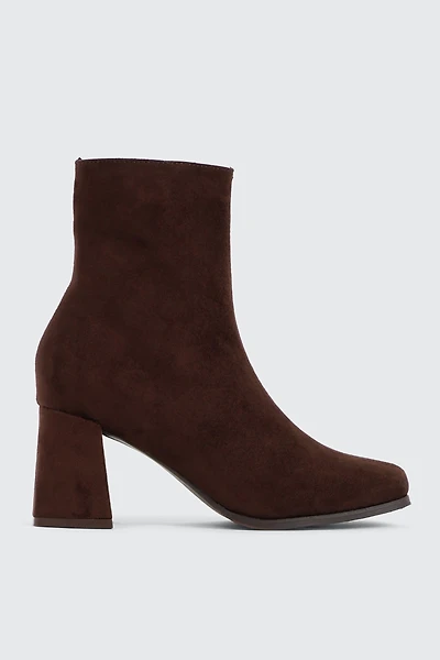 Ardene Flare Heel Ankle Boots in Brown | Size | Faux Leather/Faux Suede