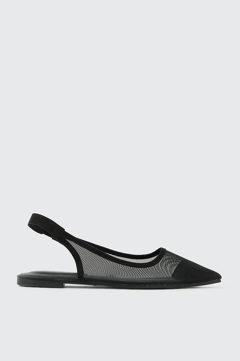 Ardene Mesh Slingback Flats in Black | Size
