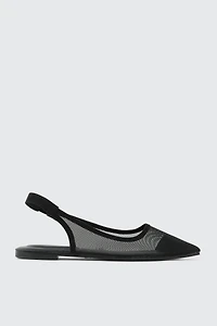 Ardene Mesh Slingback Flats in Black | Size