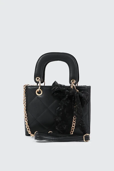 Ardene Small Tote Bag with Bow Detail in Black | Faux Leather/Polyester