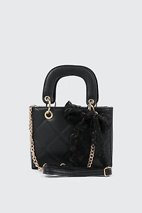 Ardene Small Tote Bag with Bow Detail in Black | Faux Leather/Polyester
