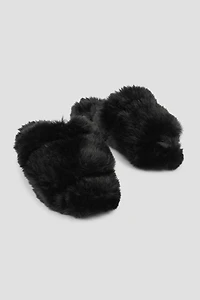 Pantoufles duveteuses à bride bouffante