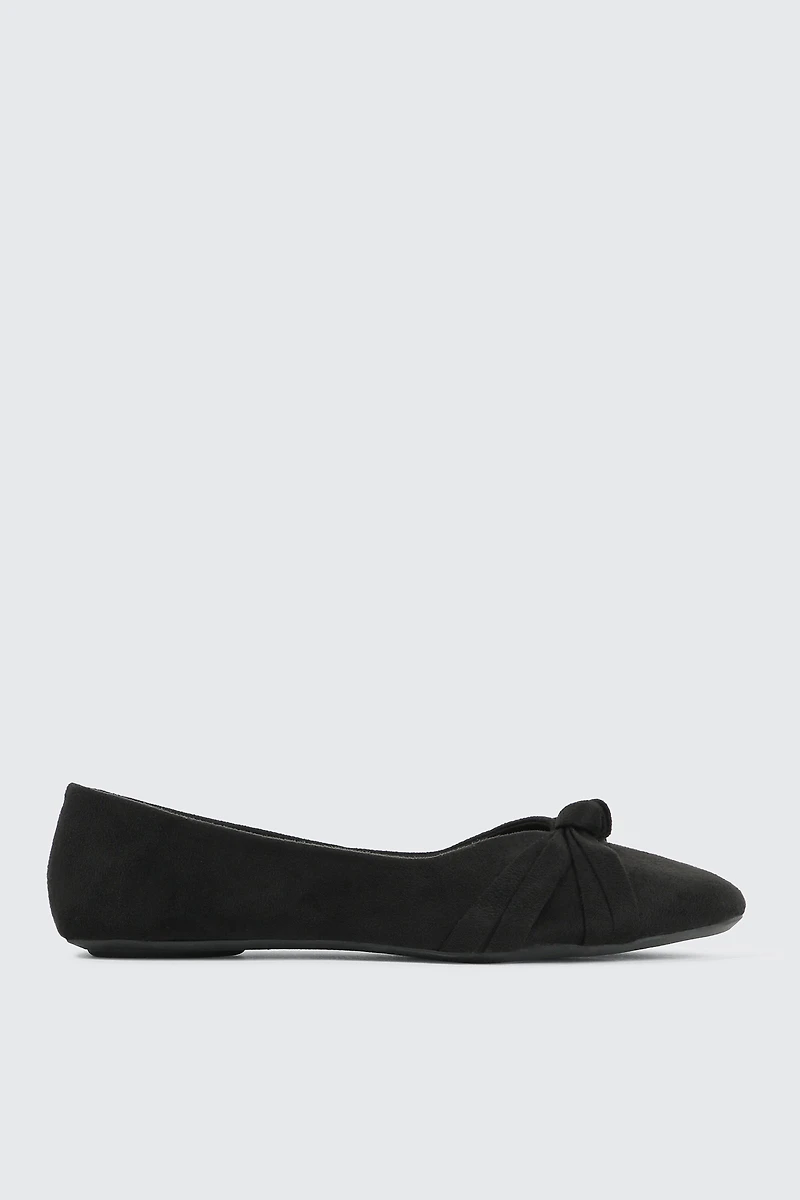 Ardene Pleated Bow Ballet Flats in Black | Size | Faux Suede | Eco-Conscious