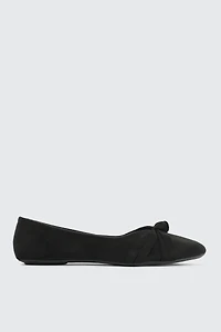 Ardene Pleated Bow Ballet Flats in Black | Size | Faux Suede | Eco-Conscious