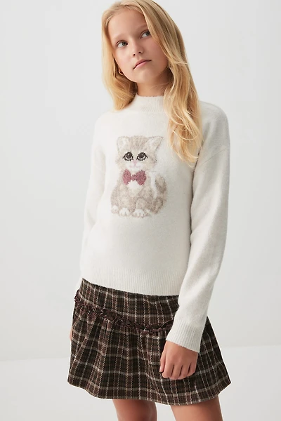 Ardene Kids Jacquard Crew Neck Sweater in Off-White | Size | Polyester/Elastane
