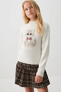 Ardene Kids Jacquard Crew Neck Sweater in Off-White | Size | Polyester/Elastane