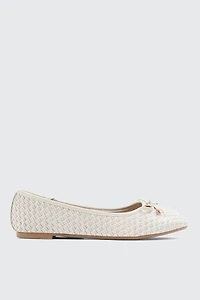 Ardene Textured Ballet Flats in Beige | Size | Faux Leather