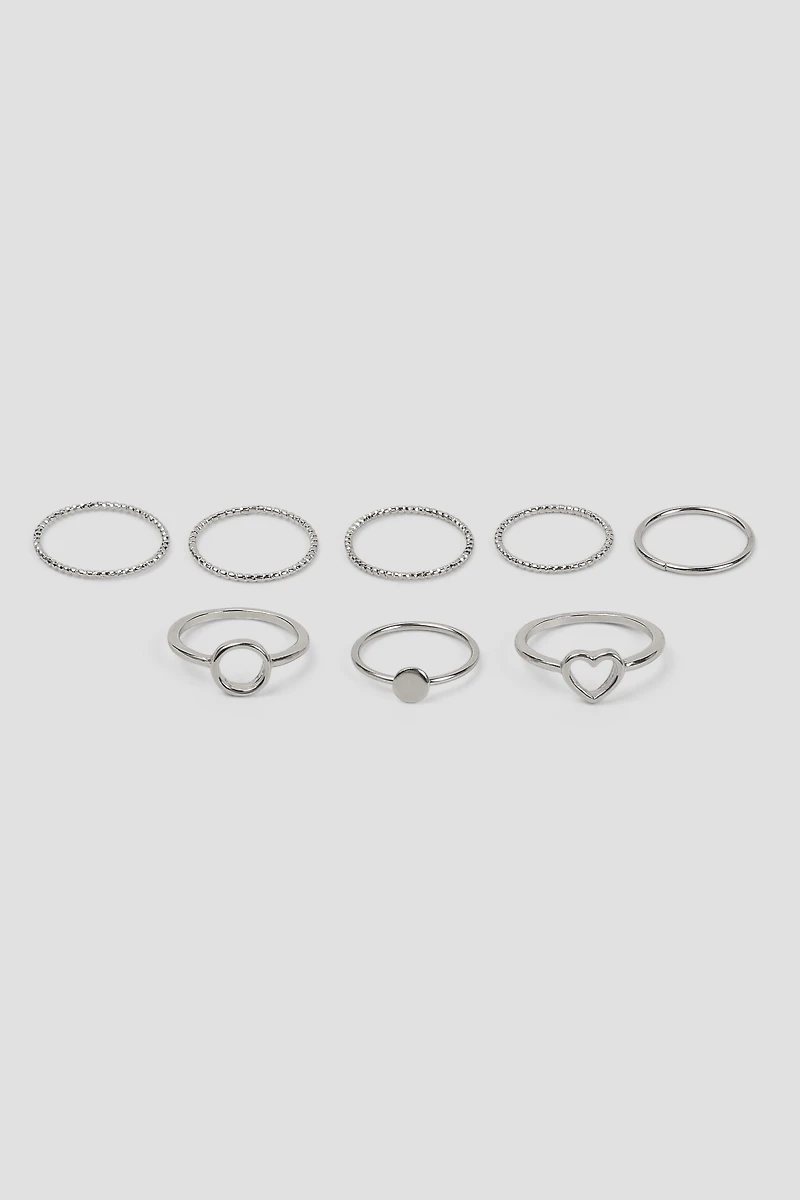 Ardene 8-Pack of Minimalist Rings in Silver | Size Small | Eco-Conscious | 100% Recycled