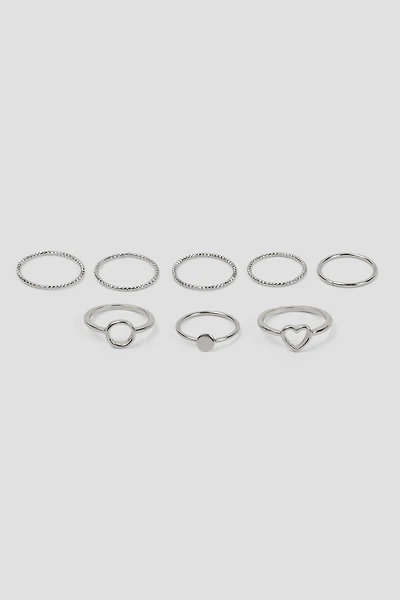 Ardene 8-Pack of Minimalist Rings in Silver | Size Small | Eco-Conscious | 100% Recycled