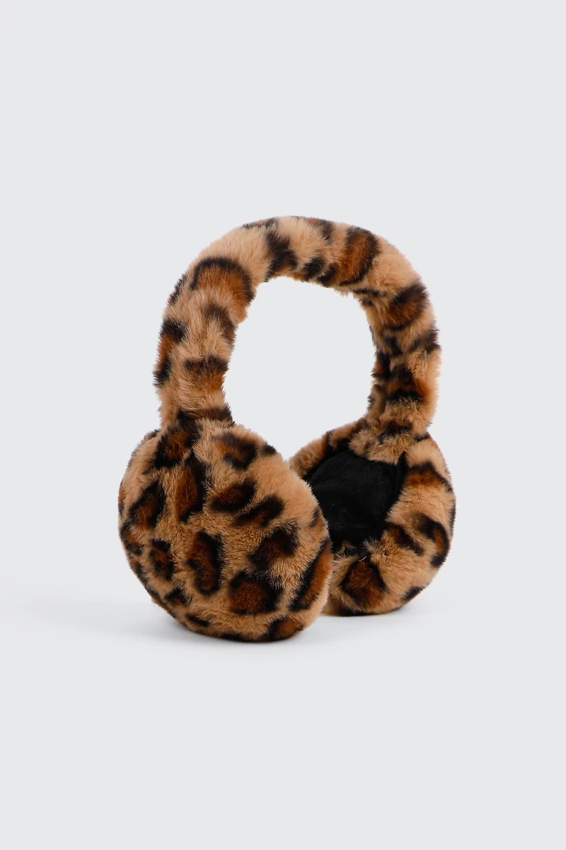 Ardene Leopard Earmuffs in Brown | Polyester