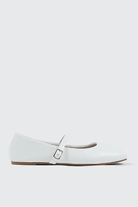 Ardene Square Toe Mary Jane Flats in White | Size 6 | Faux Suede