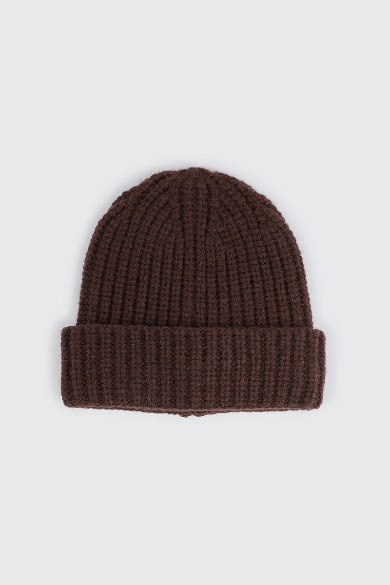 Ardene Chunky Rib Beanie in Brown | Polyester/Nylon