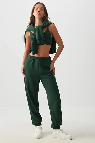 Ardene MADESOFT Fleece Baggy Sweatpants in Ivy | Size | Polyester/Cotton | Eco-Conscious