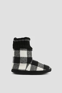 Ardene Kids Plaid Slippers Boots in Black | Size | Eco-Conscious