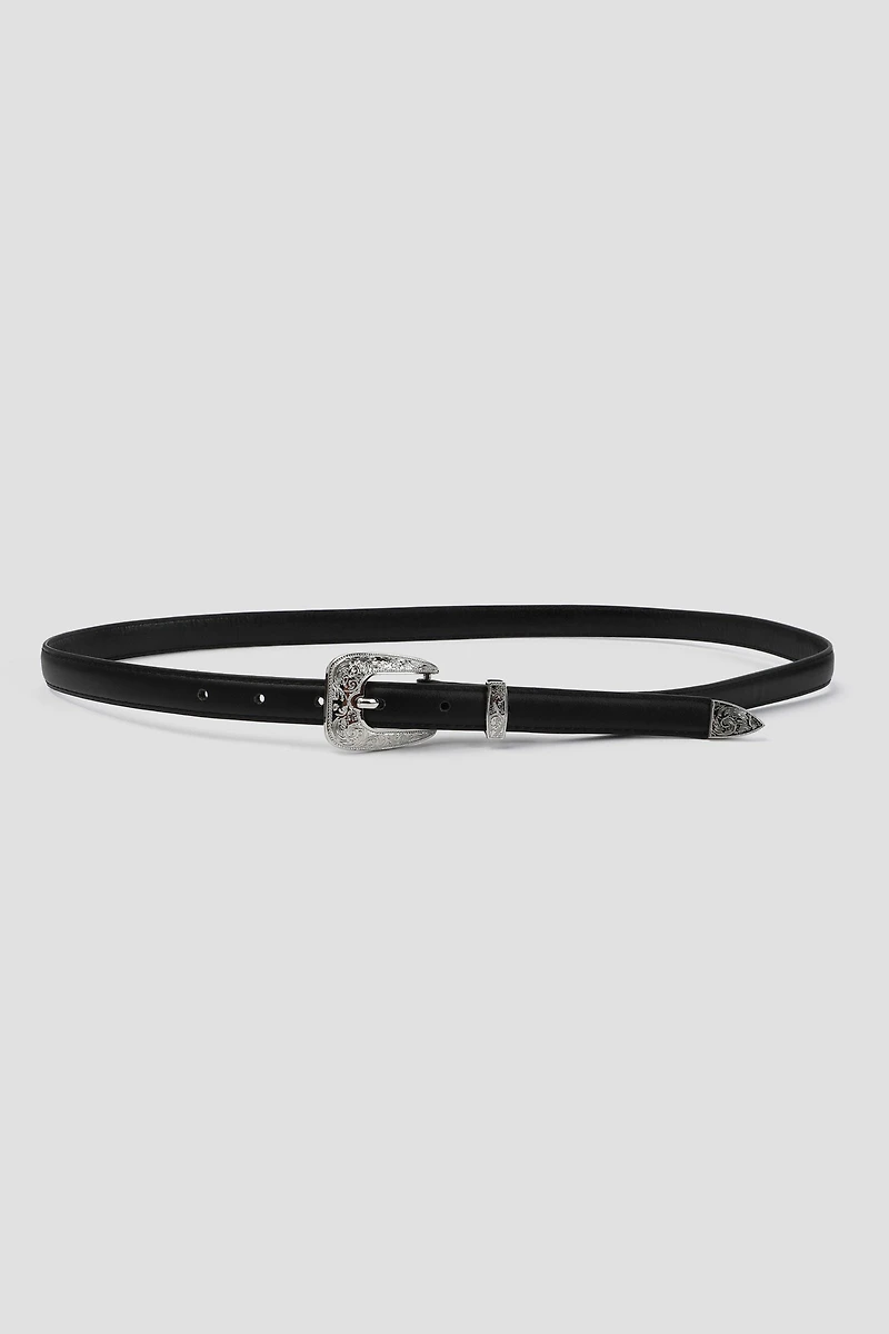 Ardene Thin Western Belt in Black | Size Small | Faux Leather