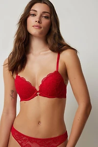 Ardene Lace Push Up Bra with Ring Detail in Red | Size 32B | Nylon/Spandex