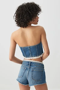 Short court en denim à bordure dentelle