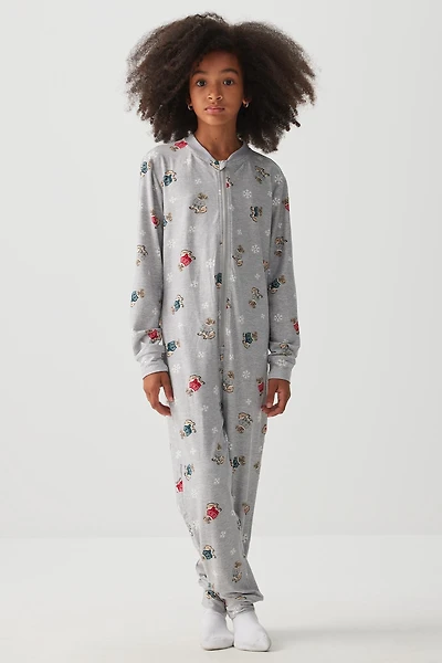Ardene Kids HUSHKNIT Zipper Onesie in Grey | Size | Polyester/Elastane | Eco-Conscious