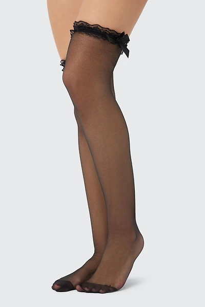 Ardene Sheer Over-the-Knee Socks with Bow in | Nylon/Spandex