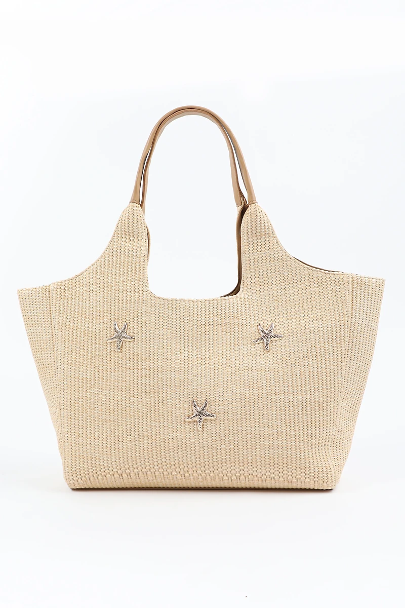 Fourre-tout en paille à détail d'étoiles de mer