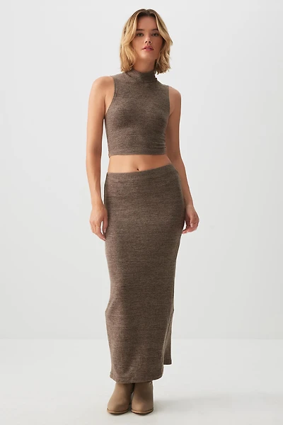 Ardene Brushed Knit Maxi Skirt in Brown | Size | Polyester/Rayon/Elastane