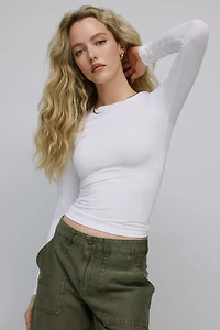 Ardene Fine Jersey Fitted Long Sleeve T-Shirt in White | Size | Elastane/Polyamide