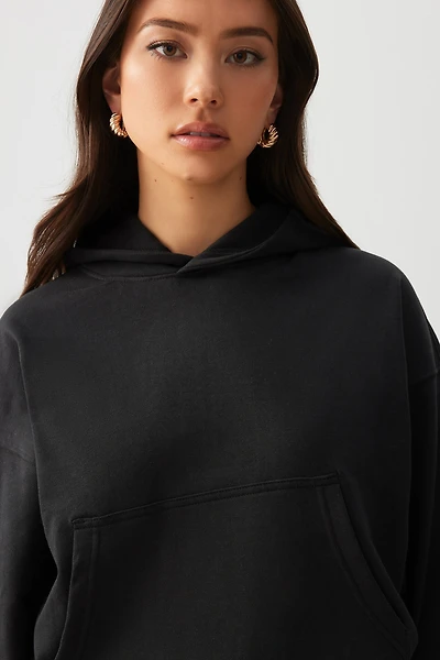 Ardene Bubble Hem Hoodie in Black | Size | Polyester/Cotton | Fleece-Lined