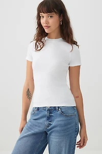 T-shirt court à col rond côtel