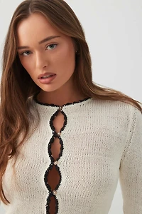 Cardigan court boutonné à bordures contrastantes