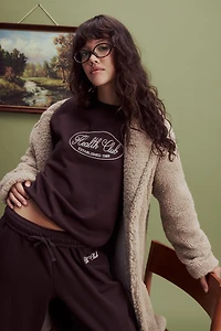 Ardene Embroidered Relaxed Sweatshirt in Brown | Size | Polyester/Cotton | Fleece-Lined