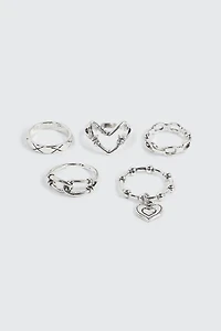 Ardene 5-Pack Knot & Chain Like Rings in Silver | Size