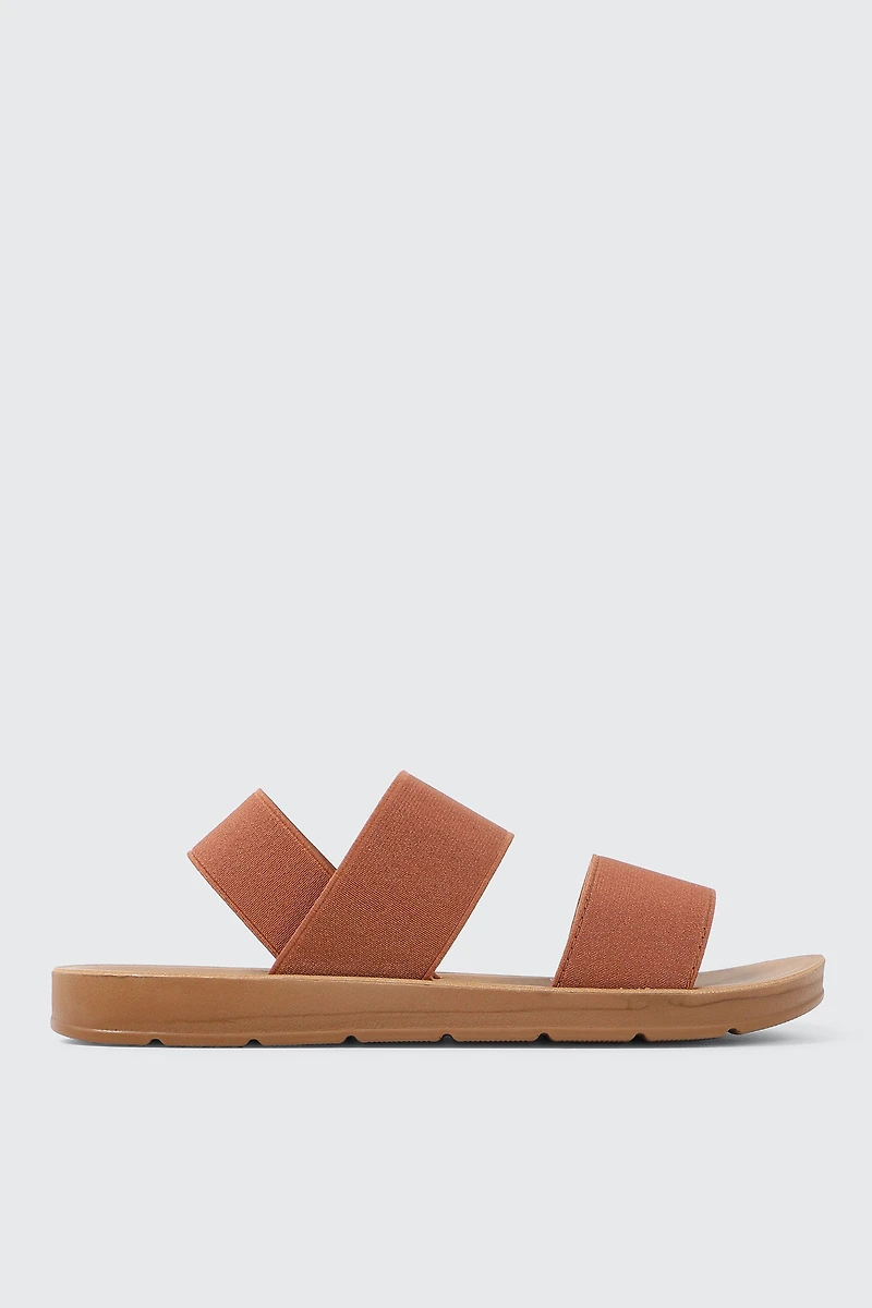Ardene Elastic Strap Flat Sandals in Cognac | Size 6