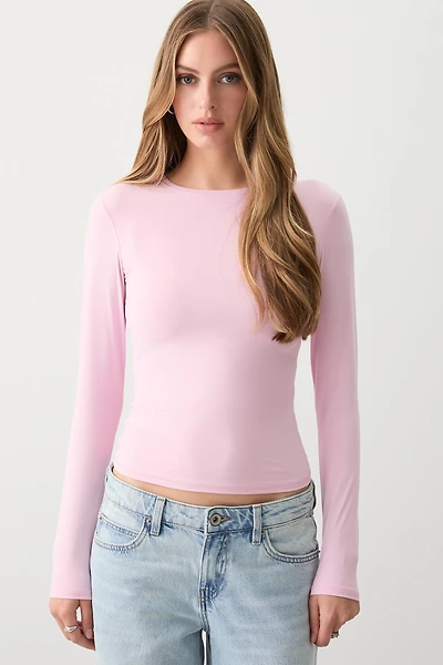 Ardene Fine Jersey Fitted Long Sleeve T-Shirt in Light Pink | Size | Elastane/Polyamide