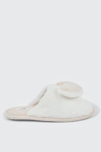 Ardene 3D Heart Faux Fur Slippers in Off-White | Size