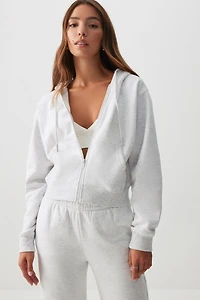 Ardene MADESOFT Fleece Short Zip Up Hoodie in Mushroom | Size | Polyester/Cotton | Eco-Conscious