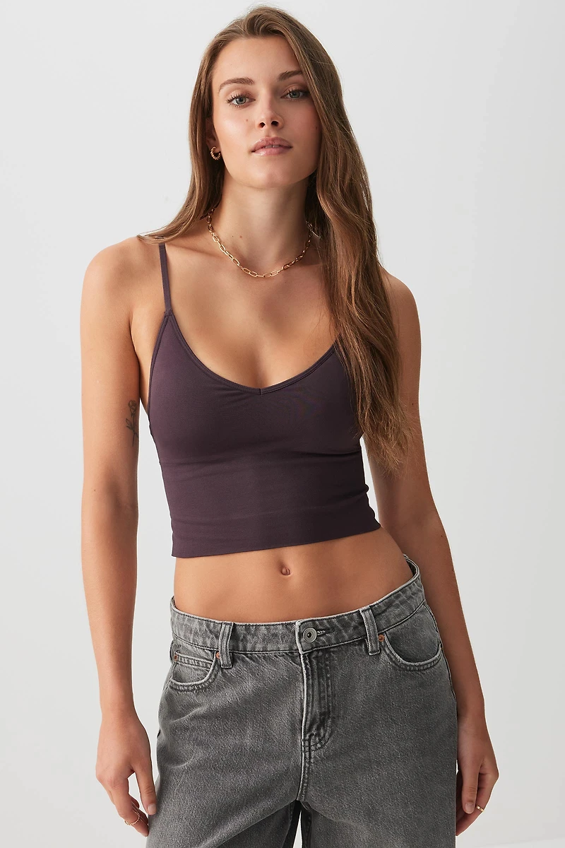 Ardene Basic Ultra Crop Seamless Tank Top in Dark Purple | Size | Nylon/Elastane | Eco-Conscious