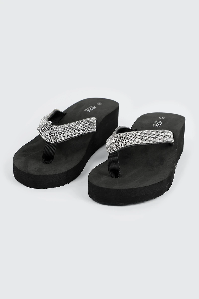 Sandales compensées à bride V ornée