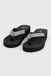 Sandales compensées à bride V ornée