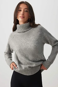 Ardene Fuzzy Knit Turtleneck Sweater in Grey | Size | Polyester